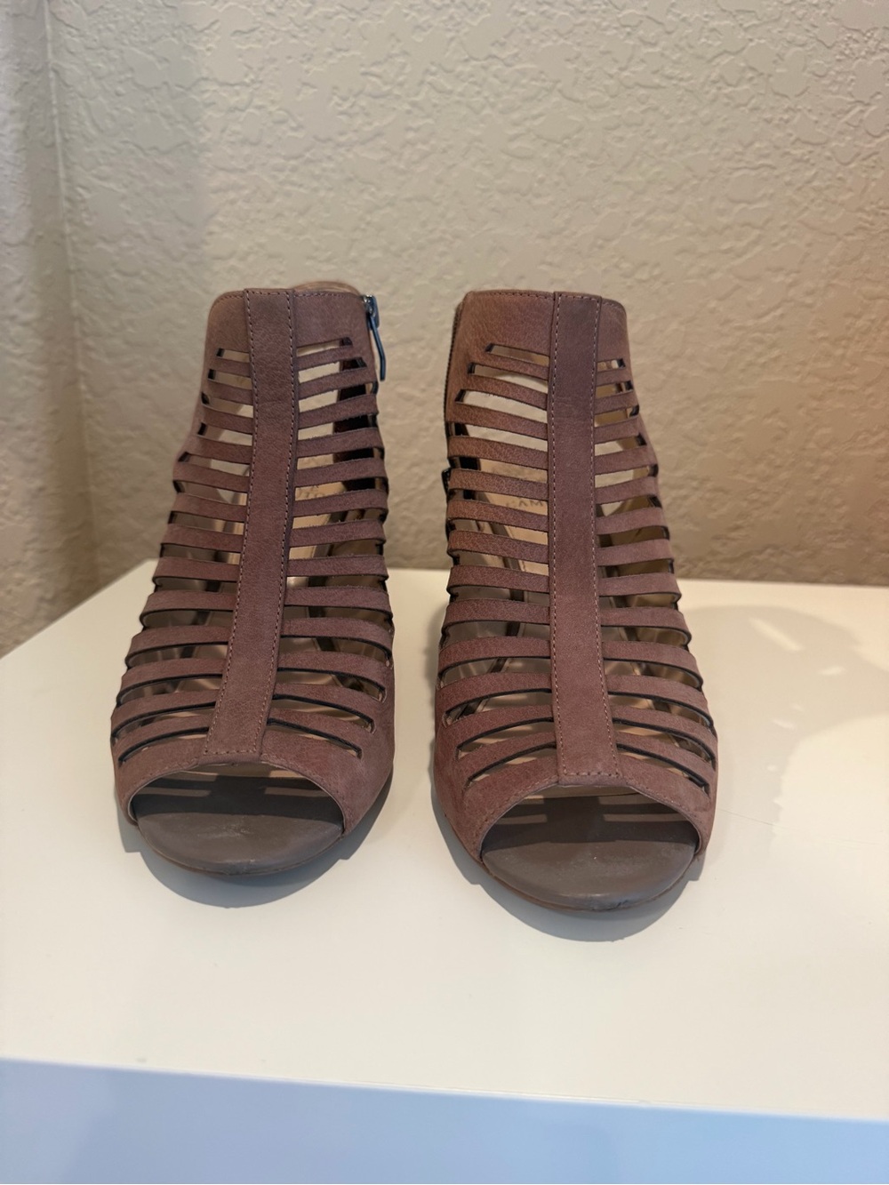 Vince Camuto Brown Strappy Open-Toe Ankle Booties